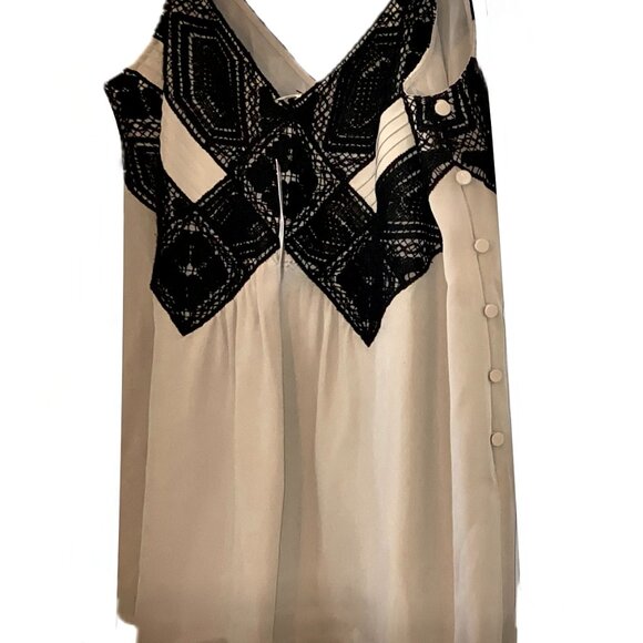 LAFAYETTE 148 Boheme Lace-Trim Silk-Georgette Camisole Tan w Black Lace NWT $698 - Picture 10 of 10